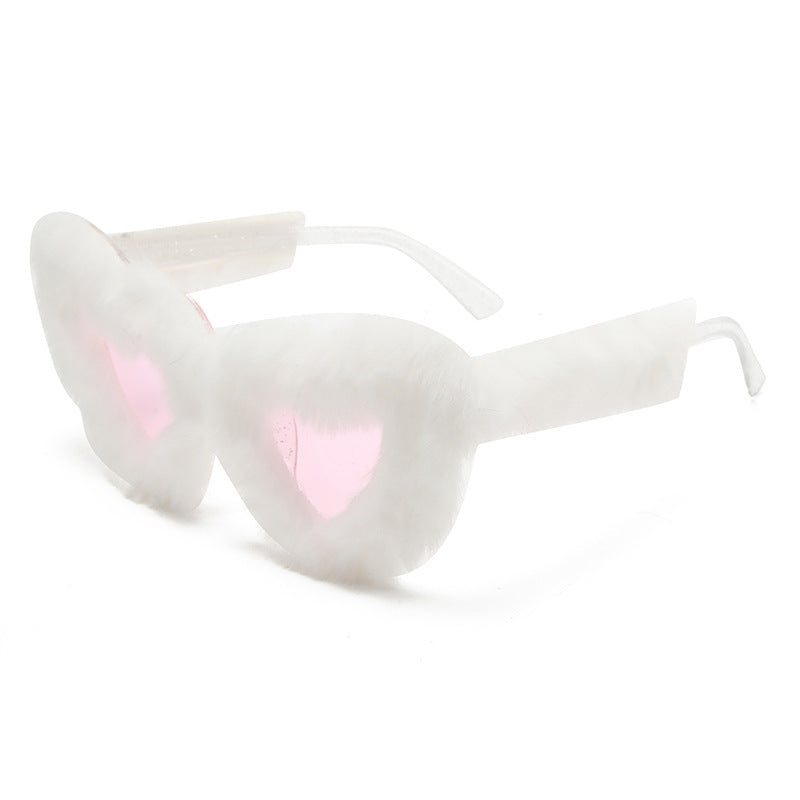 Wholesale new fashion glasses plush lovely sunglasses peach heart ball party funny heart sunglasses